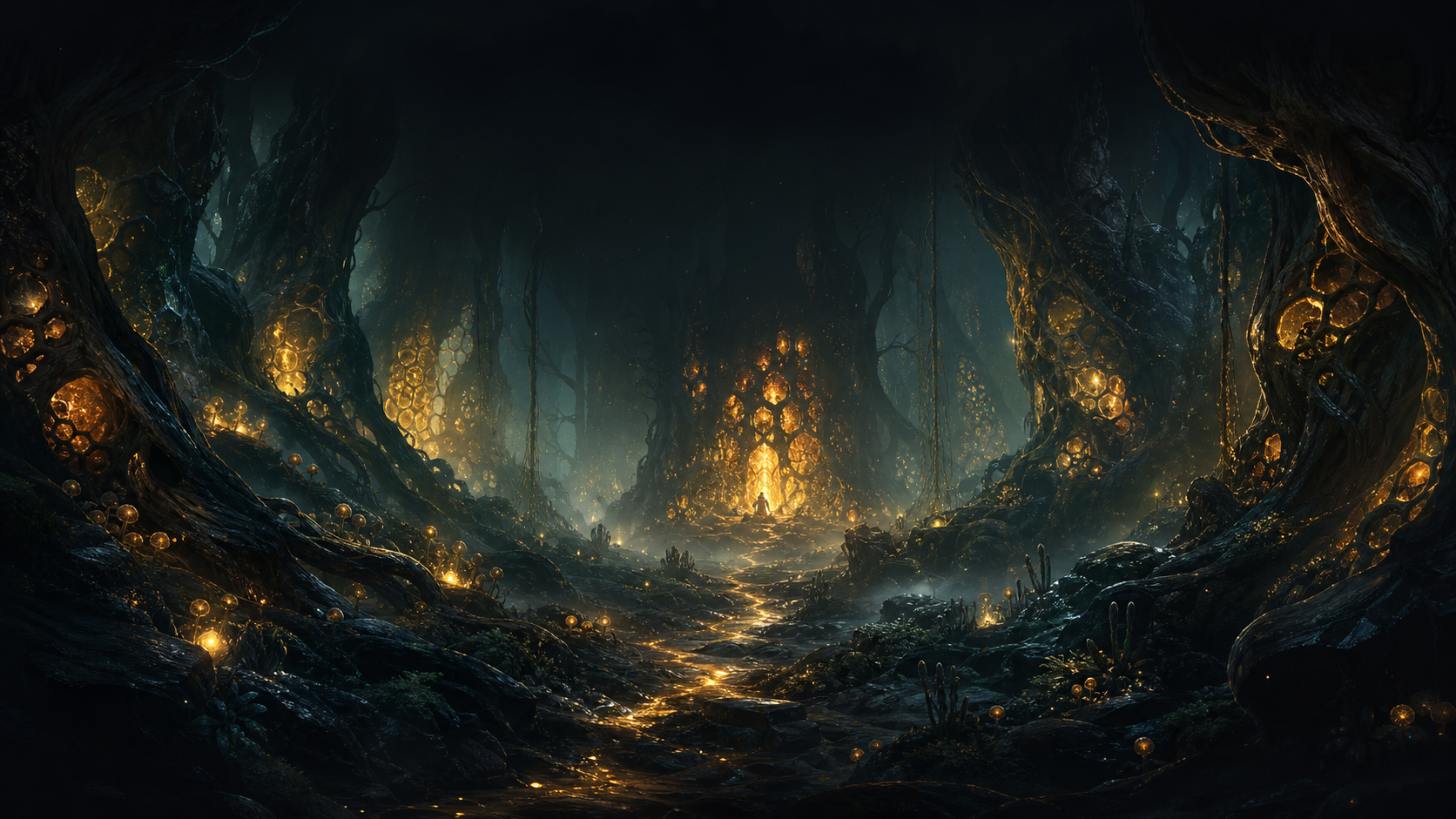 A bioluminescent hive forest from Hivebound
